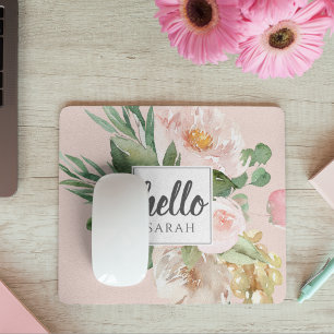 Modern vattenfärgsblommor och Rosa och Hej och Nam Musmatta