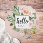 Modern vattenfärgsblommor och Rosa och Hej och Nam Rund Kudde<br><div class="desc">Modern vattenfärgsblommor och Rosa och Hej och Namn</div>