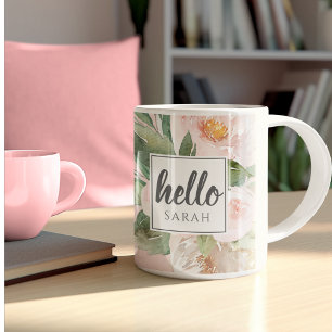 Modern vattenfärgsblommor och Rosa och Hej och Nam Två-Tonad Mugg