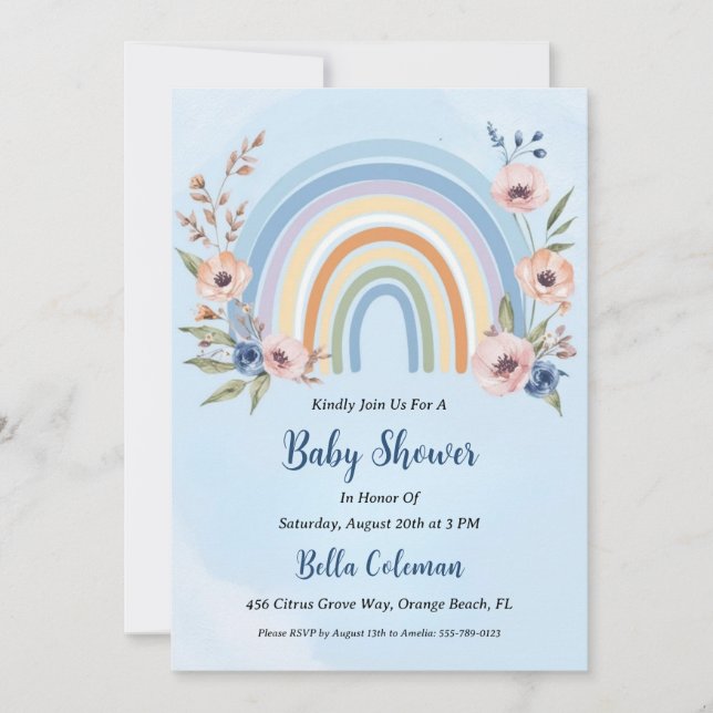 modern vattenfärgsboho-regnbåge, babydusch inbjudningar (Framsida)