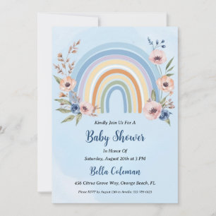 modern vattenfärgsboho-regnbåge, babydusch inbjudningar
