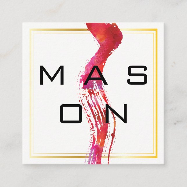 Modern vattenfärgsborste Guld Ram Fyrkantigt Visitkort (Framsida)