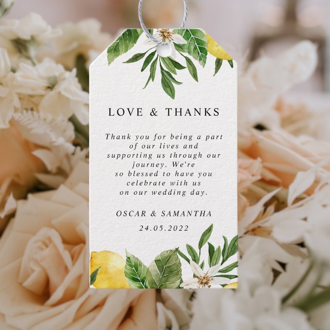 Modern vattenfärgscitron och Gult Löv Presentetikett (Skapare uppladdad)