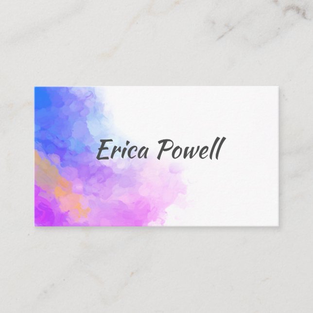 modern vattenfärgsdesign för blå och lila abstrakt visitkort (Framsida)