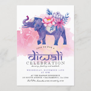 Modern vattenfärgsDiwali-festival Inbjudningar