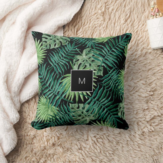 Modern vattenfärgsfamilj tropiska löv monogram kudde (Filt)