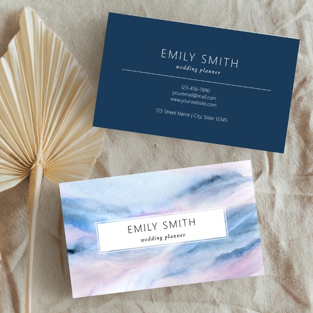 Modern vattenfärgsfärgad Abstrakt Blue Rosa Pastel Visitkort (Simple Elegant Blue Watercolor Abstract)