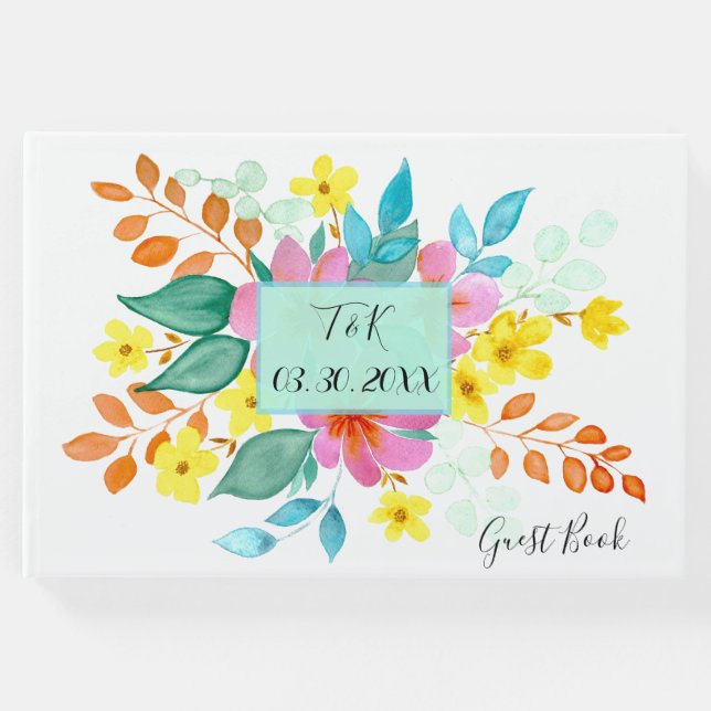 Modern vattenfärgsfärgad Blommigt i Ljusa färger Gästböcker (Framsida)