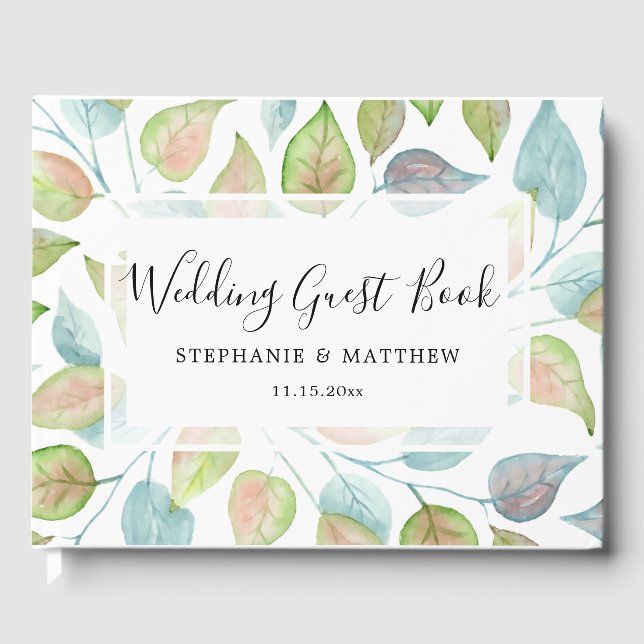 Modern vattenfärgsfärgad färgad Löv Bröllop Gästböcker (Framsida)