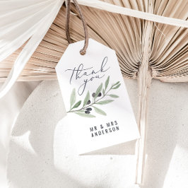 Modern vattenfärgsförmån för botaniskt bröllop med presentetikett