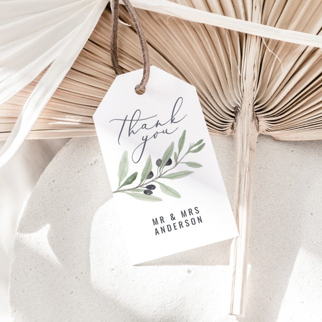 Modern vattenfärgsförmån för botaniskt bröllop med presentetikett (Skapare uppladdad)