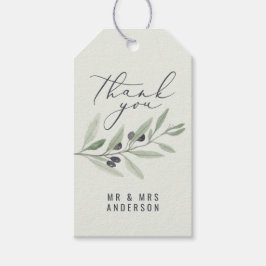 Modern vattenfärgsförmån för botaniskt bröllop med presentetikett