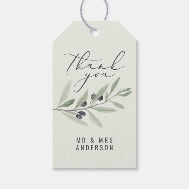 Modern vattenfärgsförmån för botaniskt bröllop med presentetikett (Framsidan)