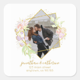 Modern vattenfärgsfoto-Returadress Fyrkantigt Klistermärke