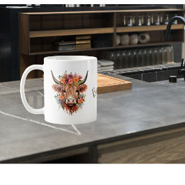 Modern vattenfärgshöglandskund med blommor kaffemugg