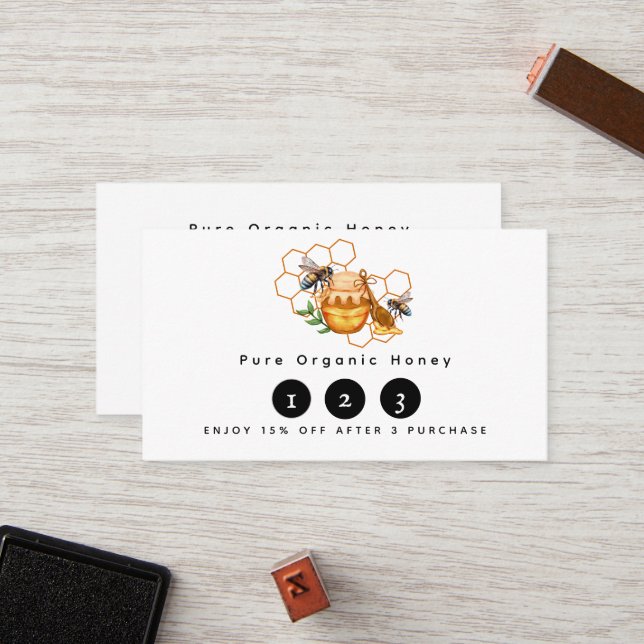Modern vattenfärgshoneycombi med bin lojalitetskort (Fram/Back In Situ)