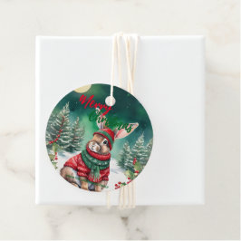 Modern vattenfärgskanin Julgran Snö Gåvor Etiketter