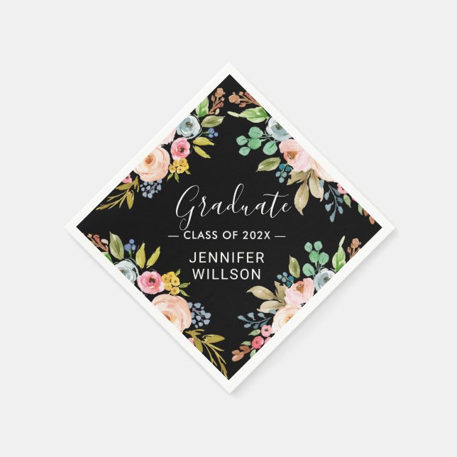 Modern vattenfärgsklass Blommigt Studentfest Pappersservett (Hörn)