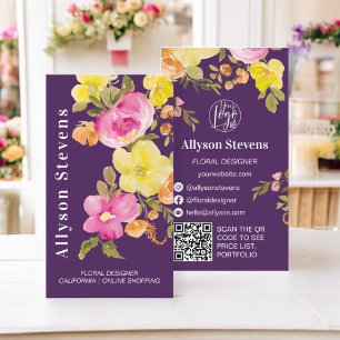 Modern vattenfärgskod för blommigt lila plum logot visitkort