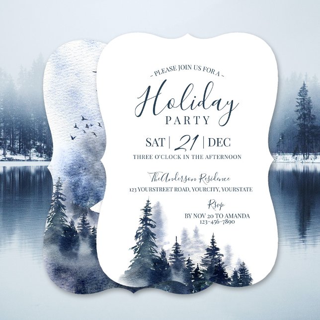 Modern vattenfärgskonst blå och vit jul inbjudningar (Modern watercolor art blue and white Christmas Invitation)