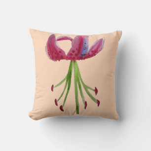 Modern vattenfärgskonst Fuchsia rosa lily-blomma Kudde