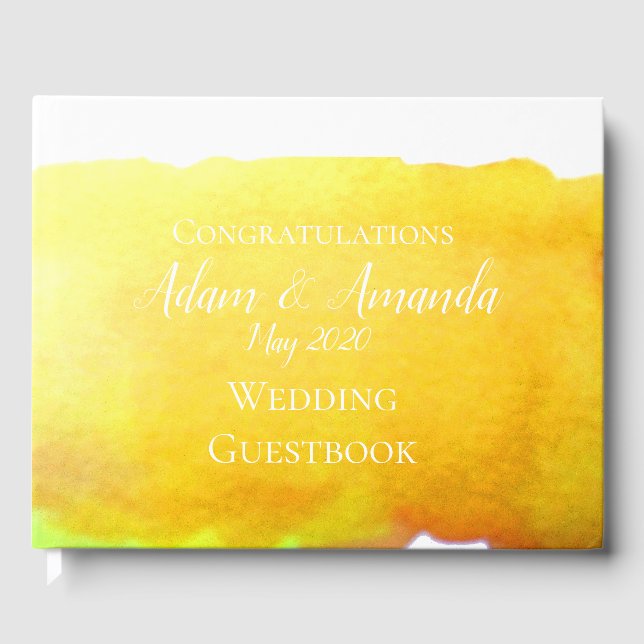 Modern vattenfärgskonst gult bröllop gästböcker (Framsida)