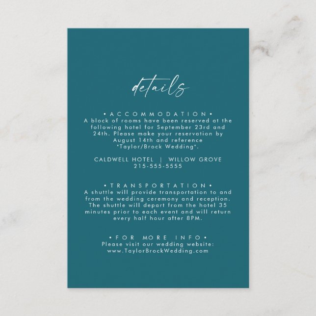 Modern vattenfärgskoordinat | Teal bröllopsdetalj Tilläggskort (Framsida)