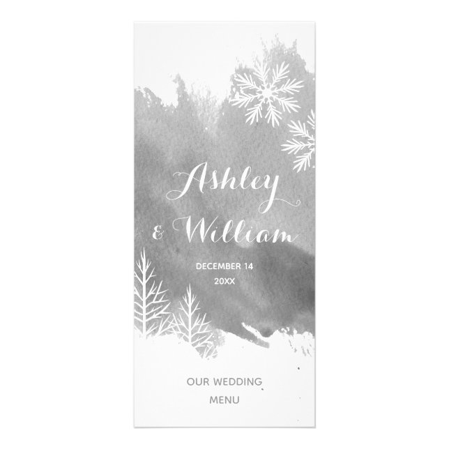 Modern vattenfärgsmeny grått bröllop reklamkort (Framsidan)