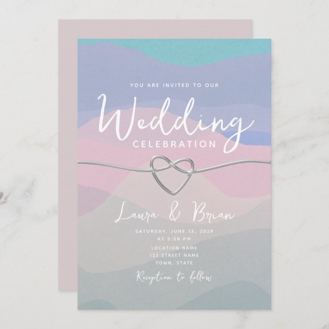 Modern vattenfärgsminimalistisk blå Bröllop Inbjudningar (Fram/baksida)