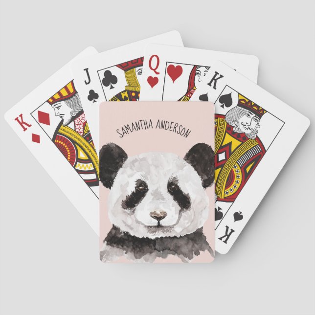 Modern vattenfärgspanda med Namn och pastellers Ro Casinokort (Baksidan)
