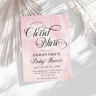 Modern vattenfärgsprogram Rosa Cloud Nine Baby Sho Inbjudningar