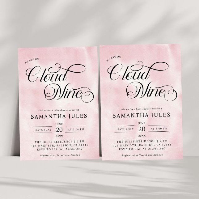 Modern vattenfärgsprogram Rosa Cloud Nine Baby Sho Inbjudningar (Skapare uppladdad)