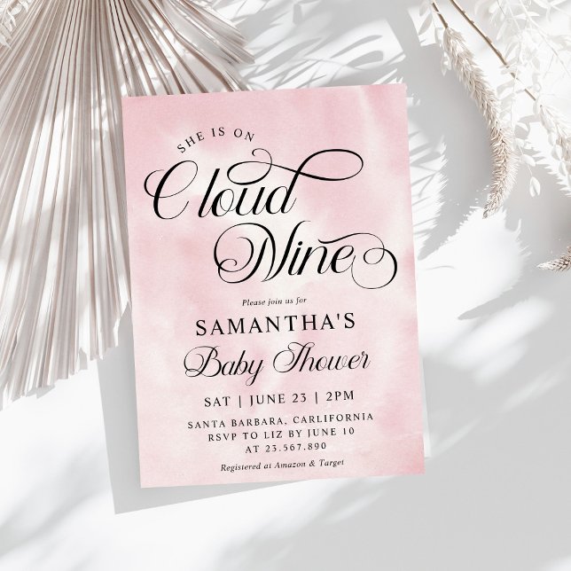 Modern vattenfärgsprogram Rosa Cloud Nine Baby Sho Inbjudningar (Skapare uppladdad)