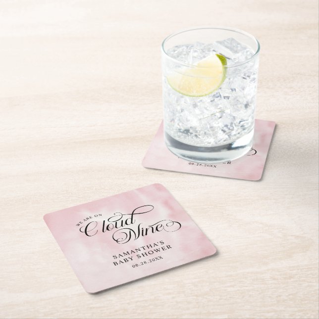 Modern vattenfärgsprogram Rosa Cloud Nine Baby Sho Underlägg Papper Kvadrat (Insitu)