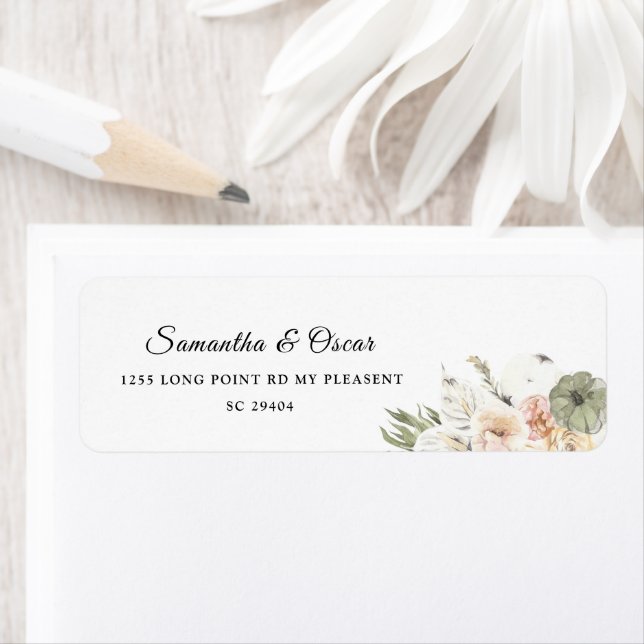 Modern vattenfärgspumpor och blommor returadress etikett (Insitu)