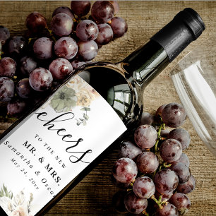 Modern vattenfärgspumpor och blommor vinflaska etikett