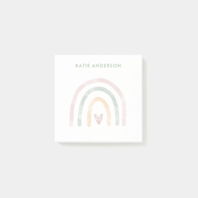 Modern vattenfärgsregnbåge med hjärta post-it block (Framsida)