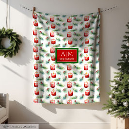 Modern vattenfärgsröd grönt, monogramgåva fleecefilt