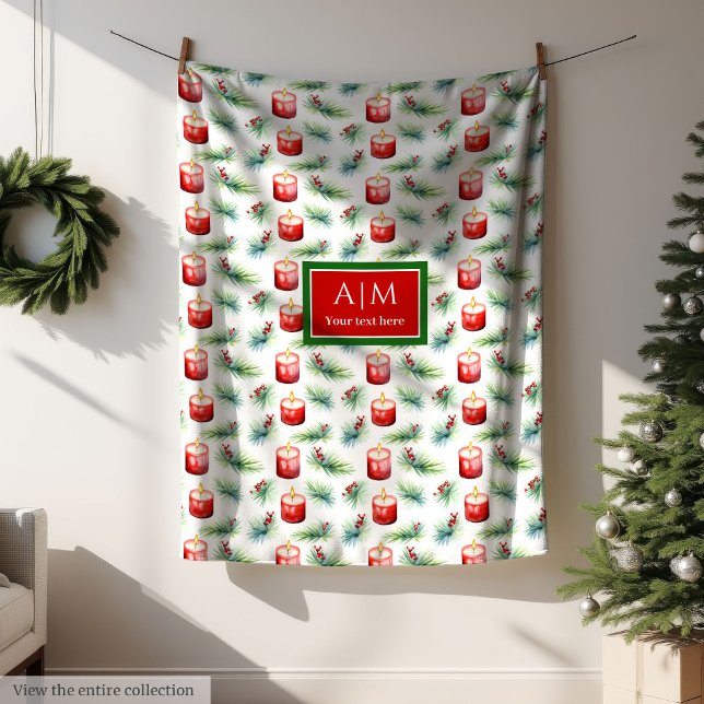 Modern vattenfärgsröd grönt, monogramgåva fleecefilt (Modern watercolor red green monogram gift throw Fleece Blanket )