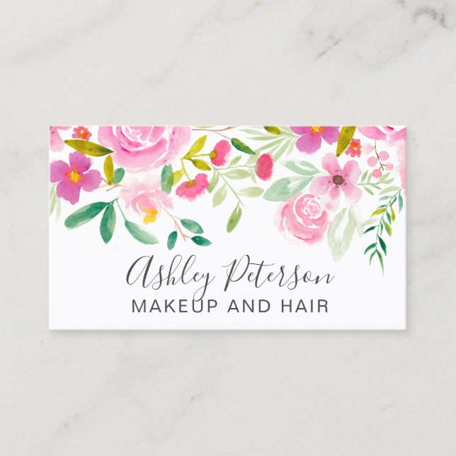 Modern vattenfärgssammansättning för rosa grönt me visitkort (Framsida)