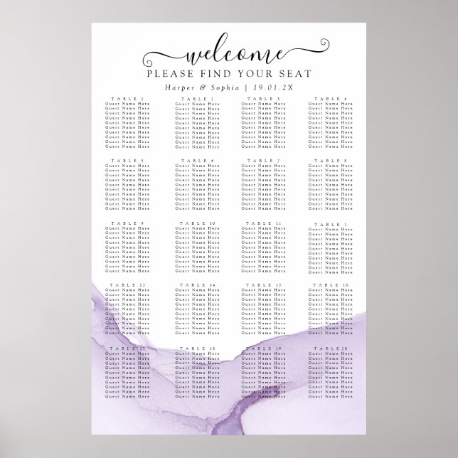 Modern vattenfärgssäten i Lila Bröllop Poster (Framsidan)