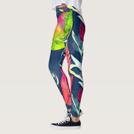 Modern vattenfärgstropiska löv mönster leggings