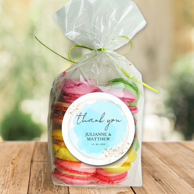 Modern vattenfärgsturkos Tack Bröllop Runt Klistermärke (Skapare uppladdad)