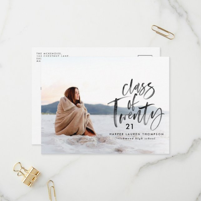 modern vattenfärgstypografi student fotoinvita inbjudan vykort (Fram/Back In Situ)