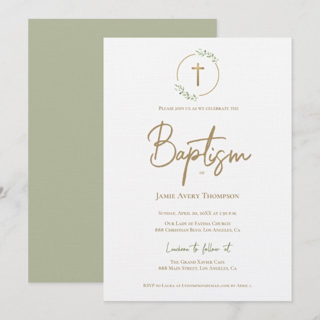 Modern vattenfärgsutandning Gilded Guld Kor Baptis Inbjudningar (Fram/baksida)