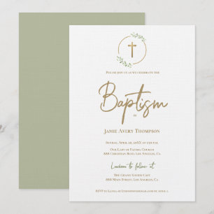 Modern vattenfärgsutandning Gilded Guld Kor Baptis Inbjudningar