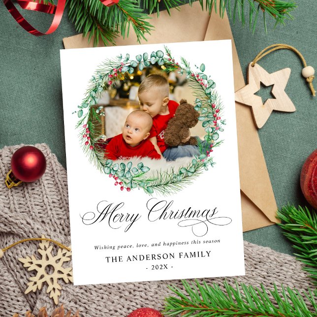 Modern vattenfärgsutandningsfack Fotjul Julkort (Skapare uppladdad)