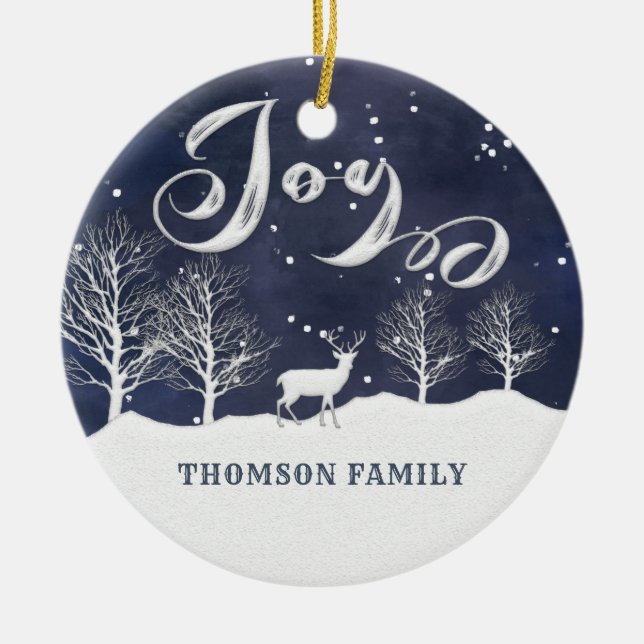 Modern vattenfärgsvektorscen Joy Helgdag Julgransprydnad Keramik (Framsidan)