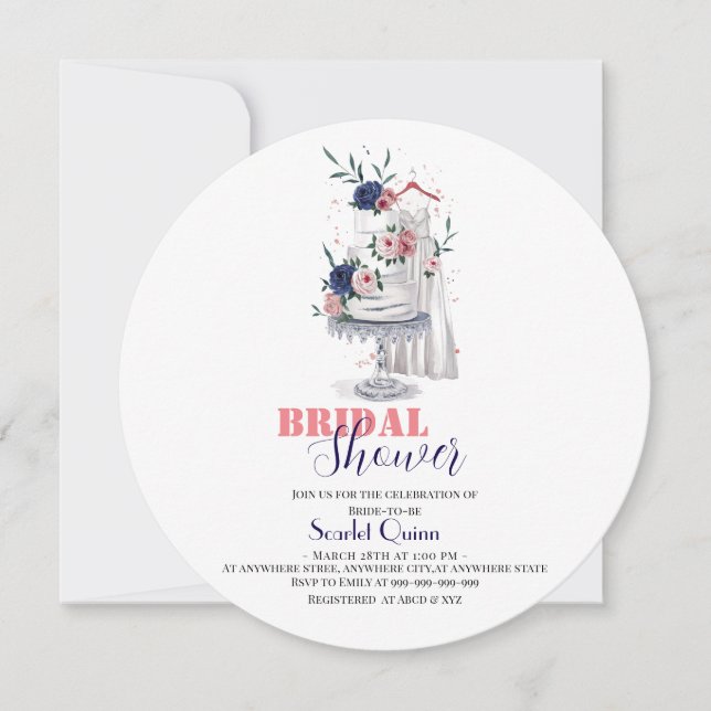 Modern vattenfärgsvit bröllopsklänning med cake2 spara datumet (Framsida)