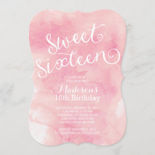 Modern vattenfärgsweet sixteenfödelsedagsfest inbjudningar